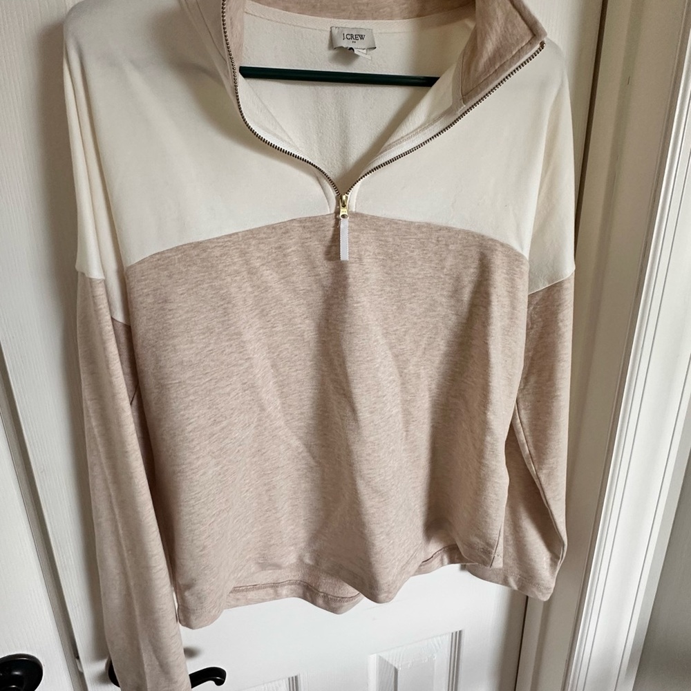 J. Crew Women's Cream and Tan Quarter-Zip Top
